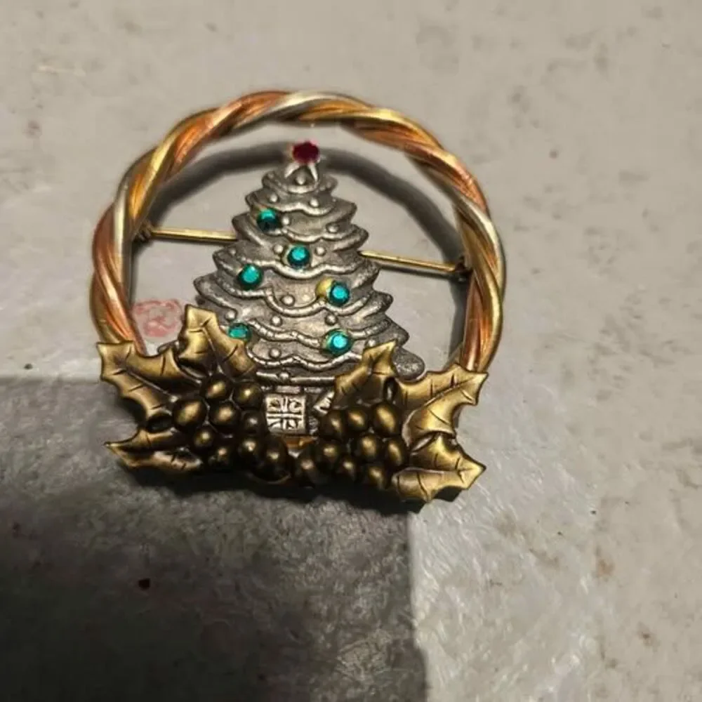 Vintage Metal Christmas Tree Brooch Holiday Pin 2